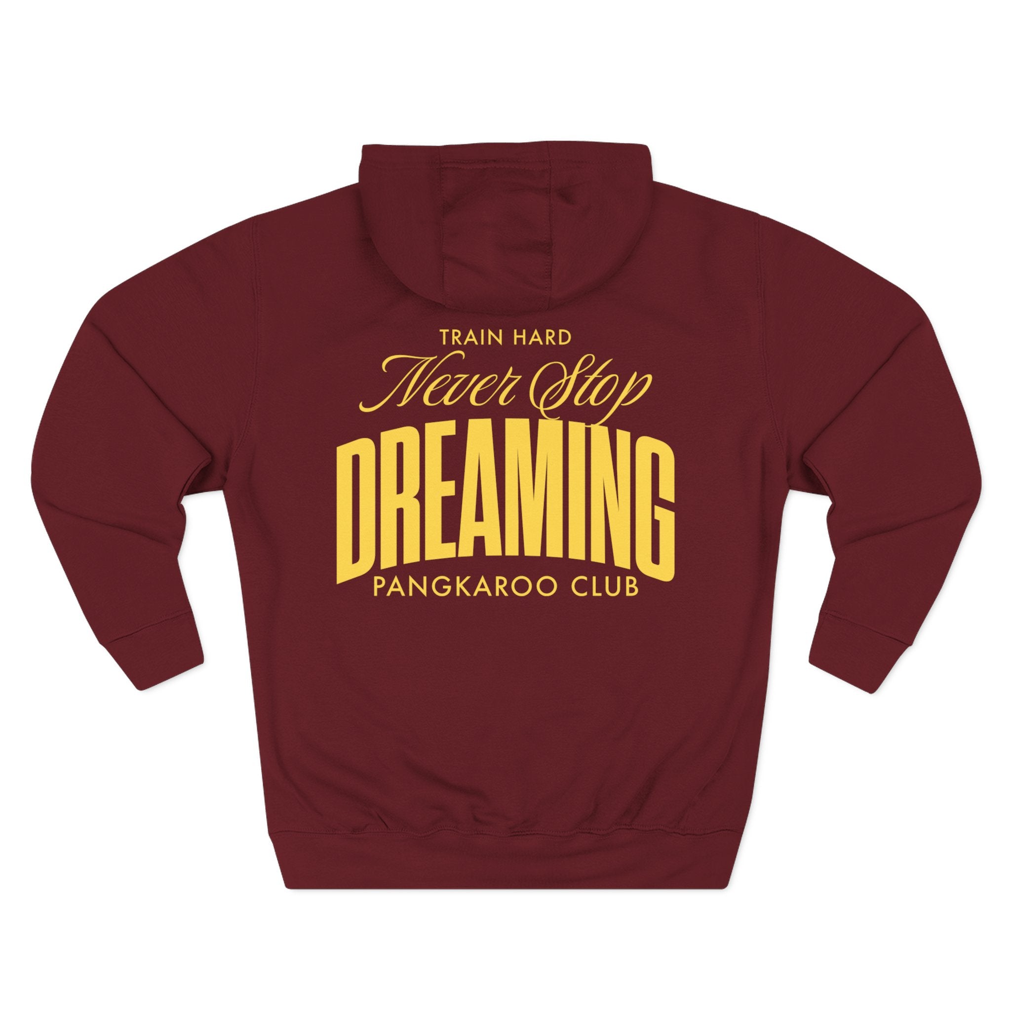 Never Stop Dreaming Hoodie | Yellow Arch Text Back Print