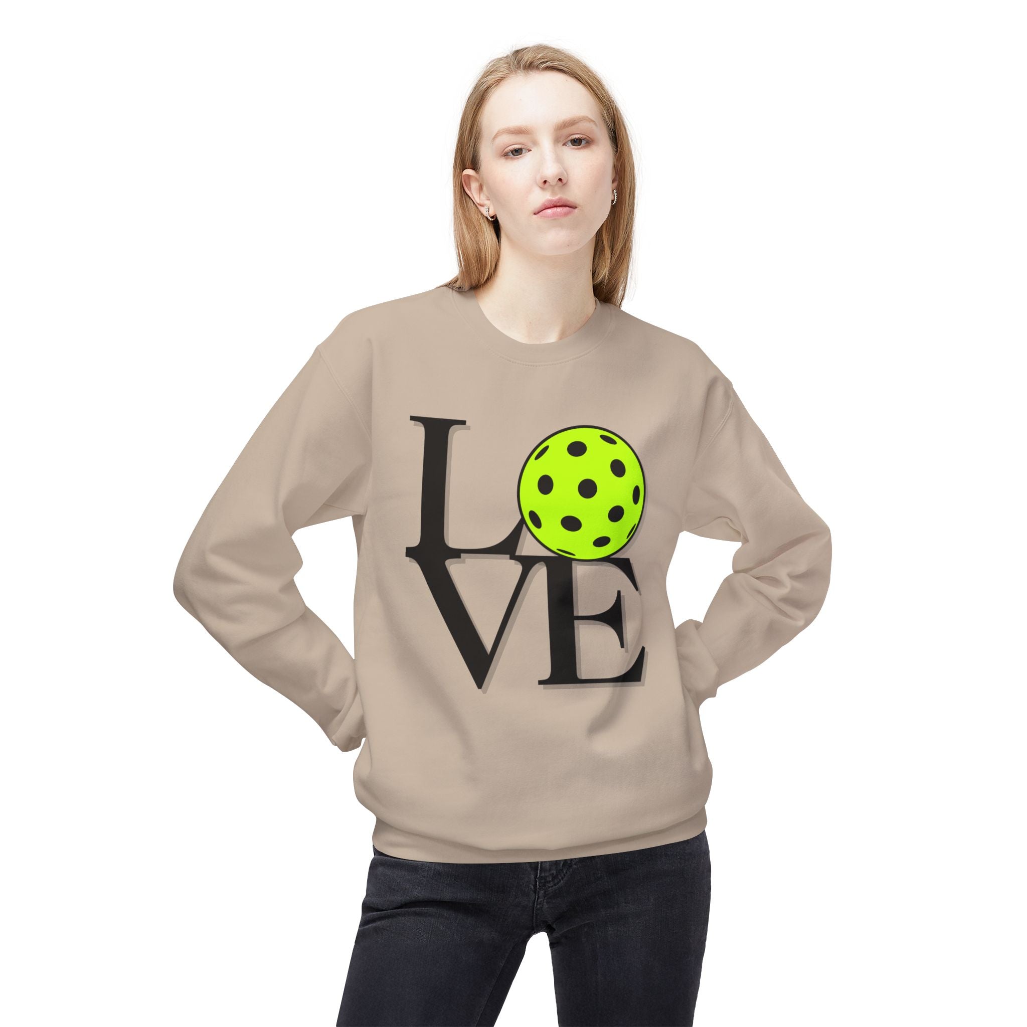 Pickleball Love Crewneck Sweatshirt — Neon Ball Graphic