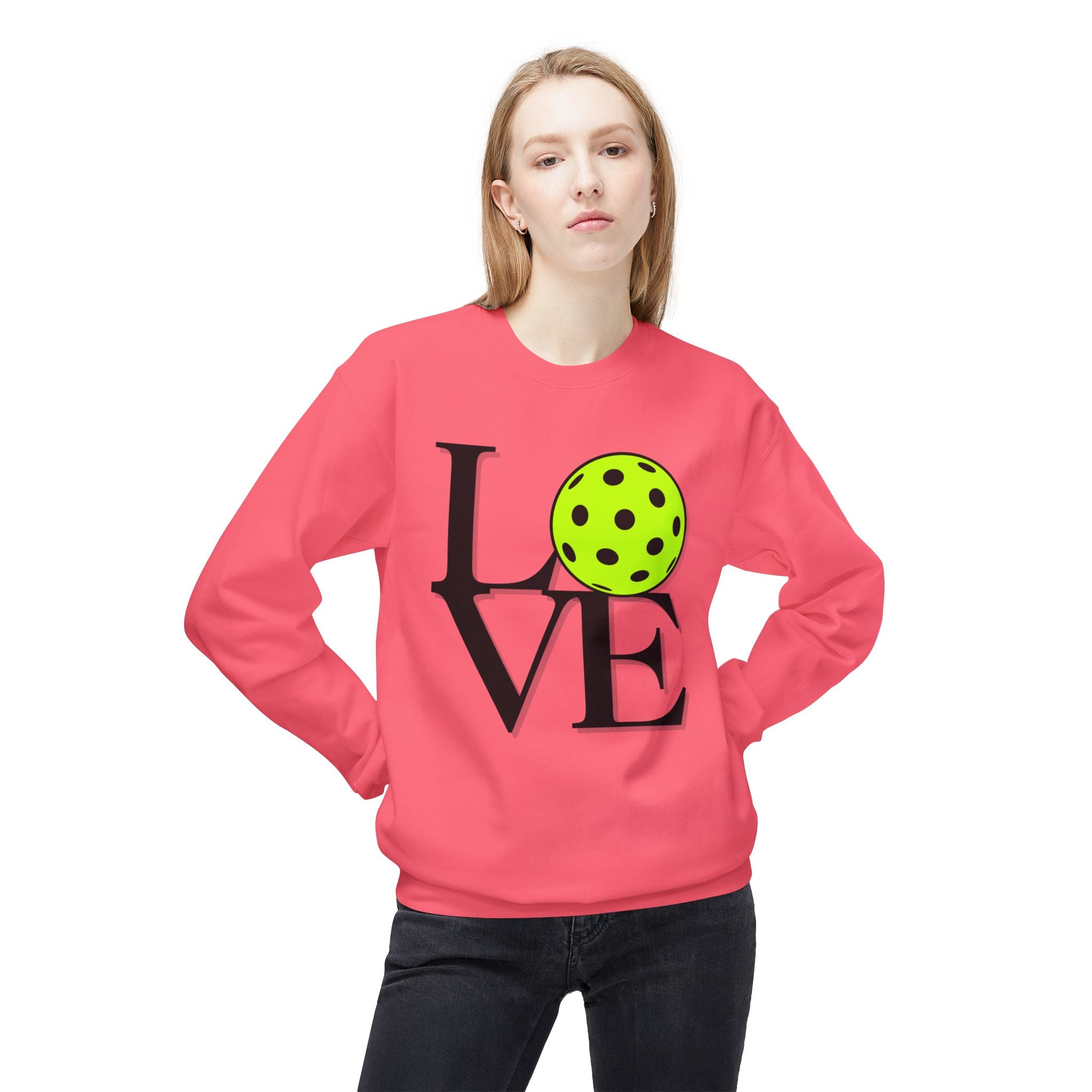 Pickleball Love Crewneck Sweatshirt — Neon Ball Graphic