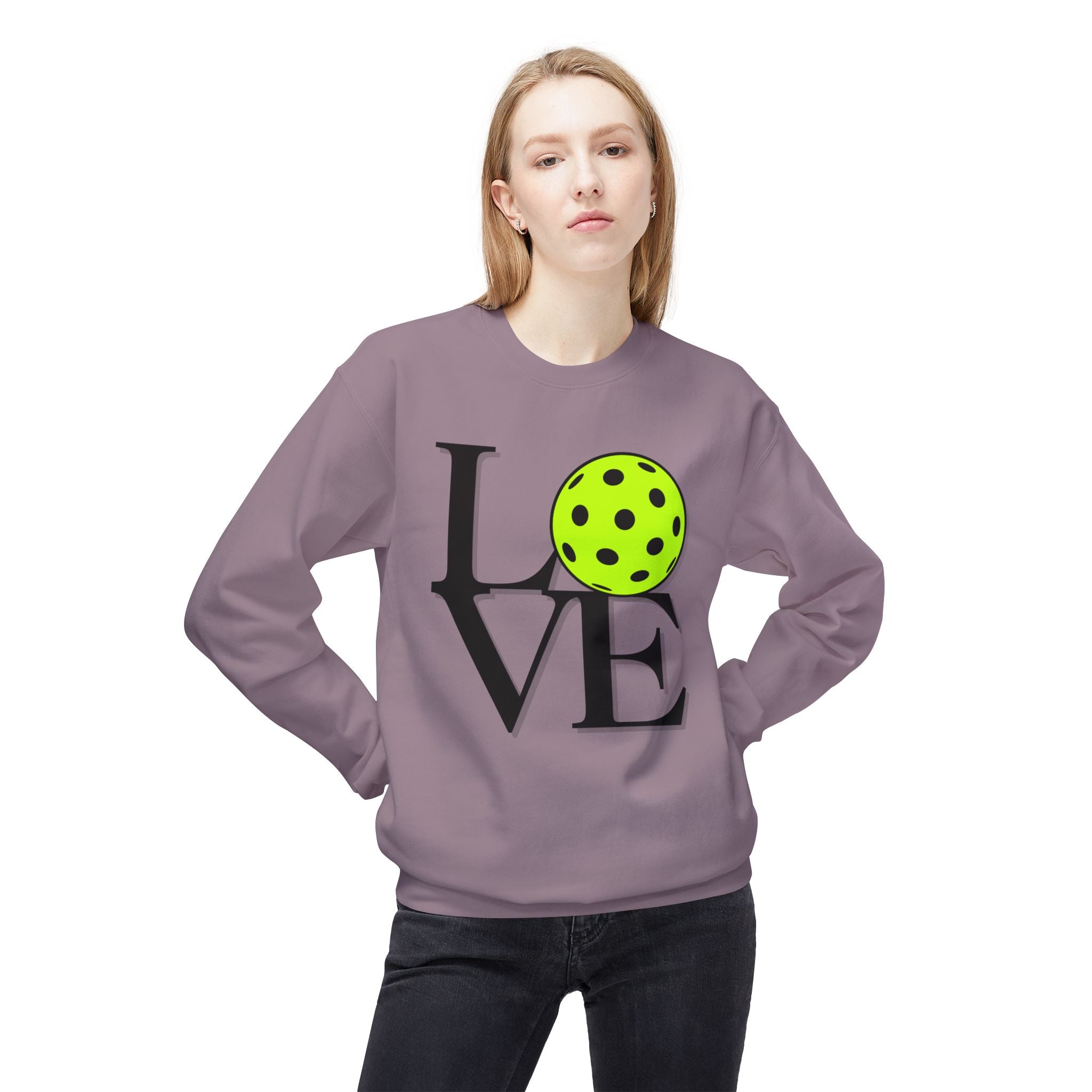 Pickleball Love Crewneck Sweatshirt — Neon Ball Graphic