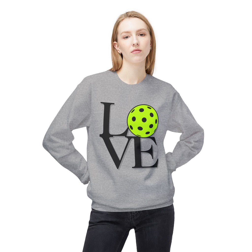 Pickleball Love Crewneck Sweatshirt — Neon Ball Graphic