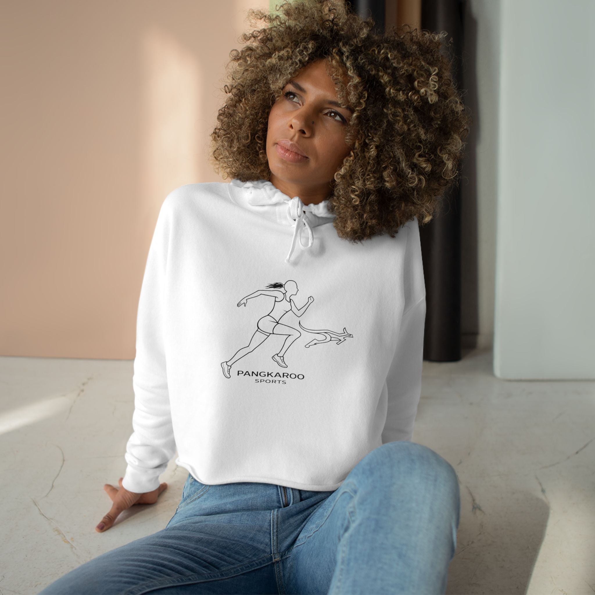 Crop Hoodie — Minimalist Pangkaroo Runner Graphic Crop Hoodie