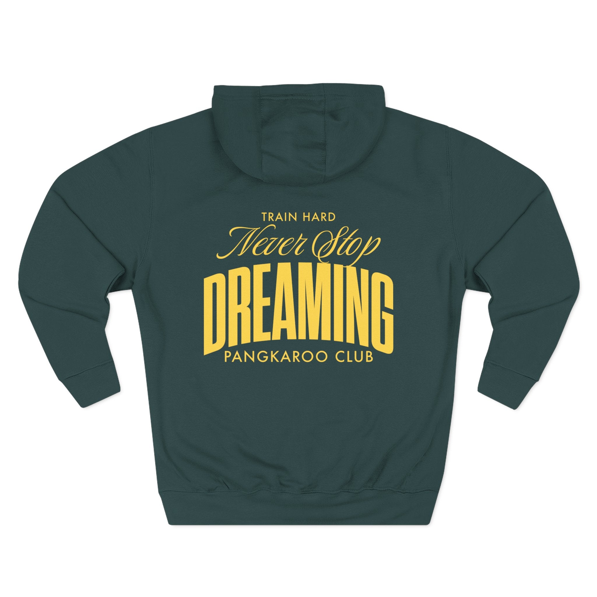 Never Stop Dreaming Hoodie | Yellow Arch Text Back Print