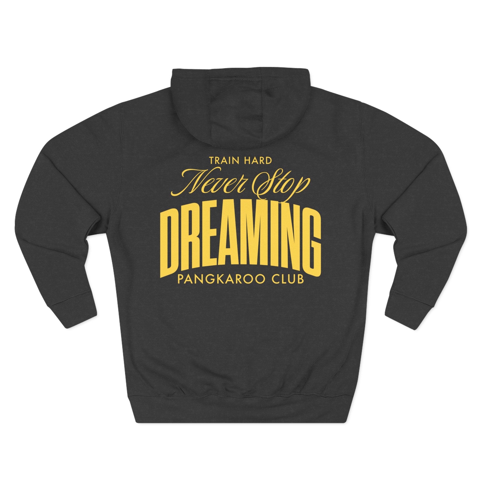 Never Stop Dreaming Hoodie | Yellow Arch Text Back Print