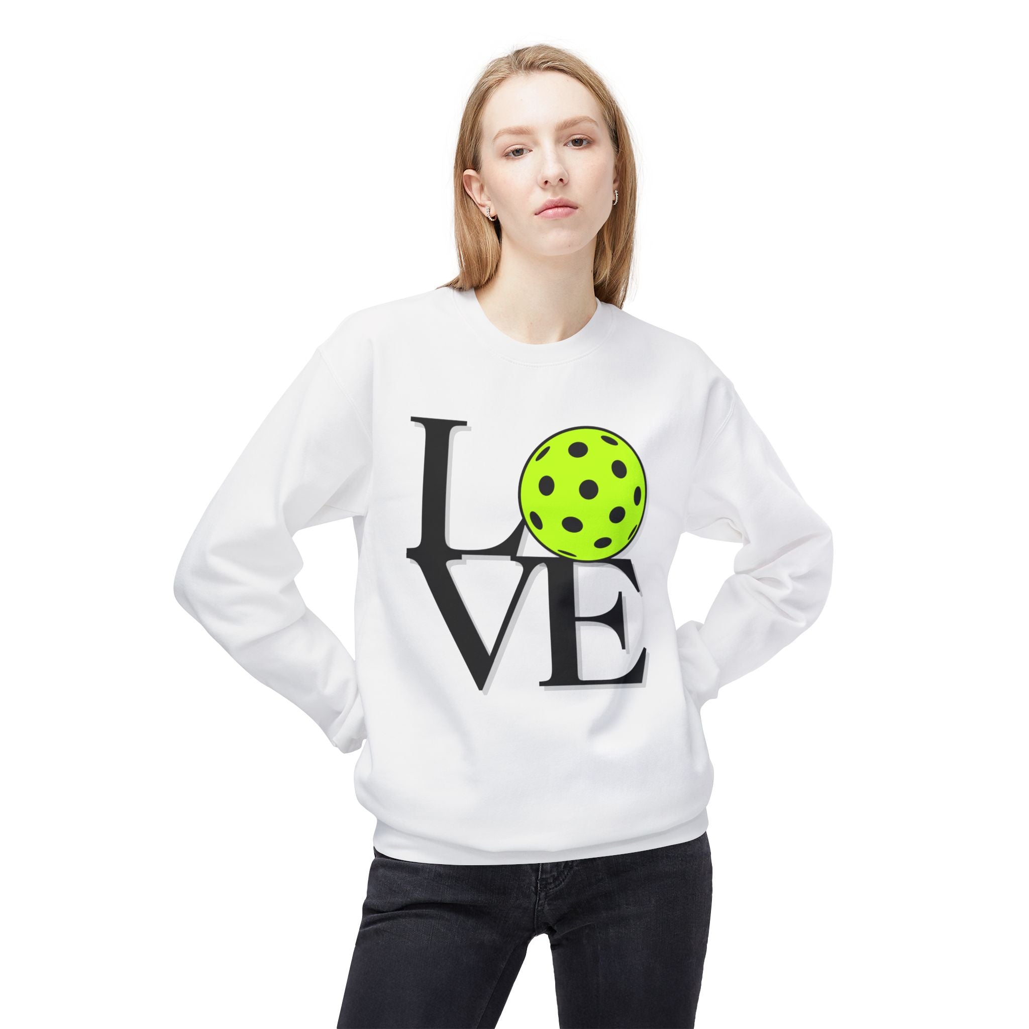 Pickleball Love Crewneck Sweatshirt — Neon Ball Graphic
