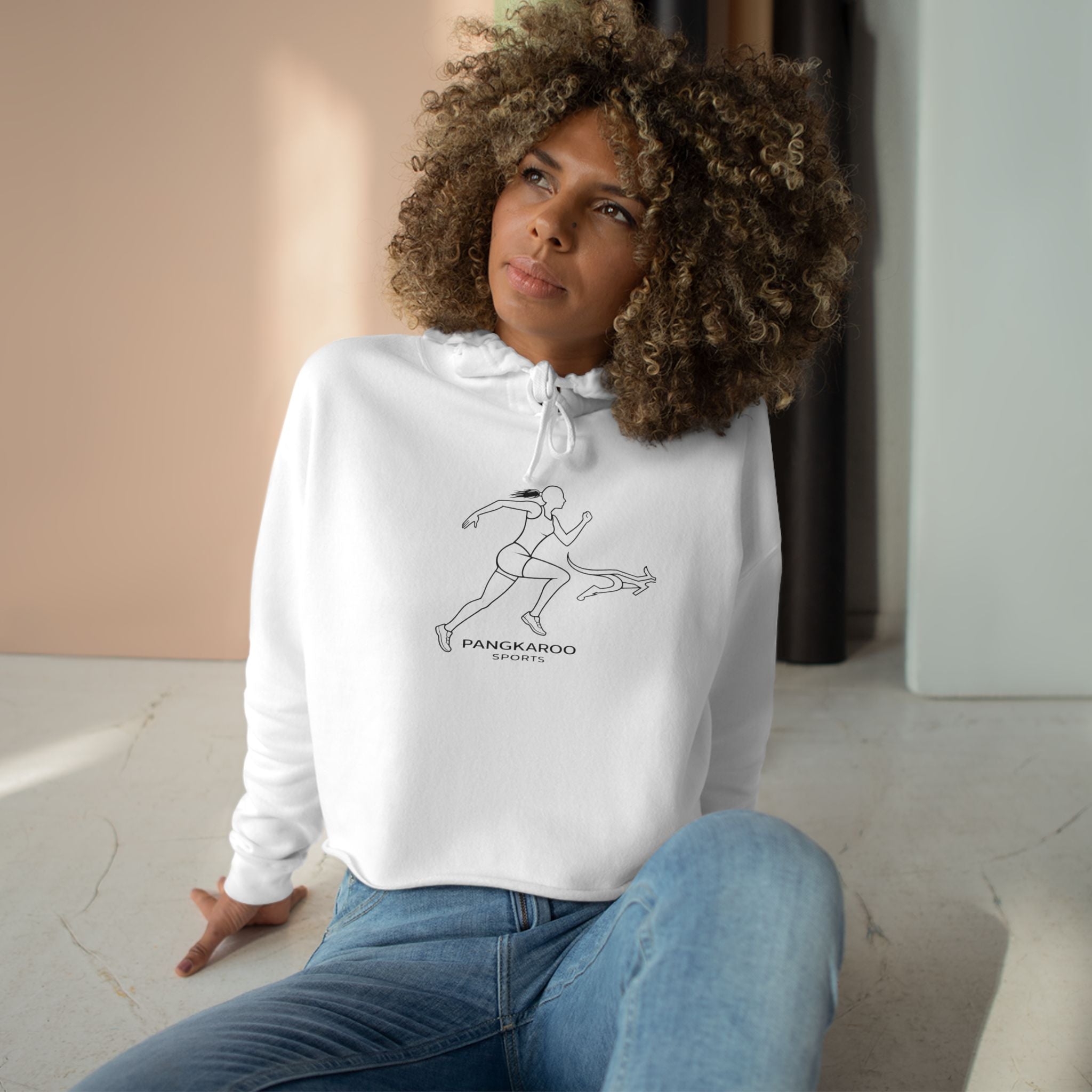 Crop Hoodie — Minimalist Pangkaroo Runner Graphic Crop Hoodie